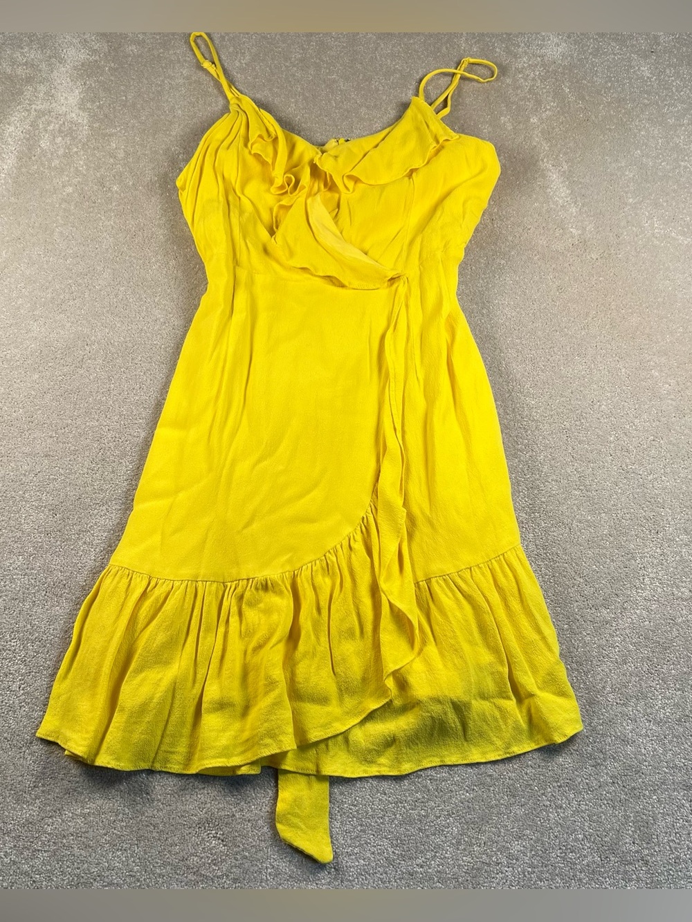 Buckle Mustard Seed Dress‎ Bright Yellow Summer Spaghetti Strap Ruffle Front Lg